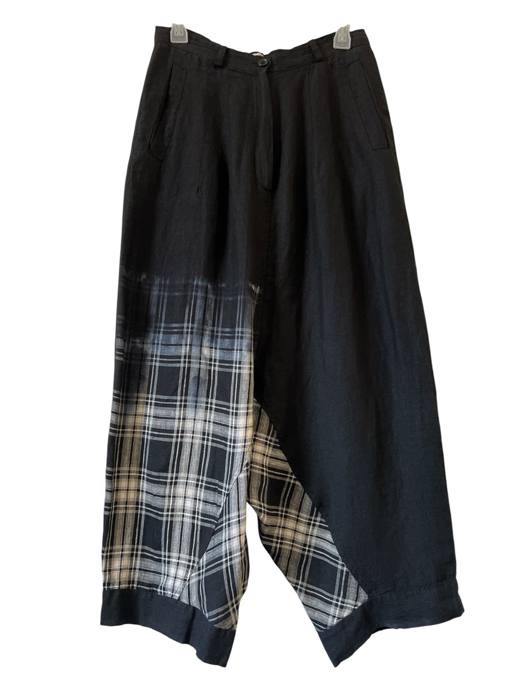 Ivan Grundahl Black Wide-Leg Pants with Plaid Accent